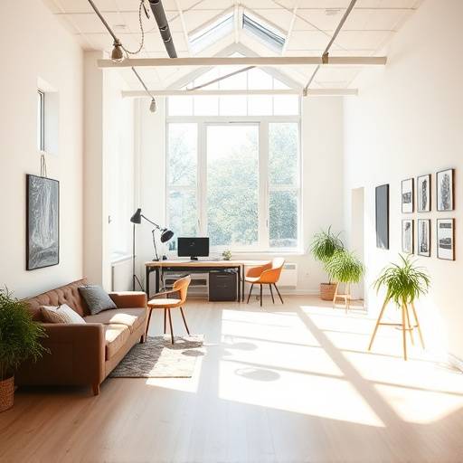 Interior view of a bright and modern studio space at Lumina Studio Rentals, featuring ample natural light and versatile shooting areas.